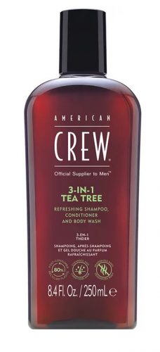 American Crew 3-In-1 teafaolajos sampon-balzsam-tusfürdő, 250 ml